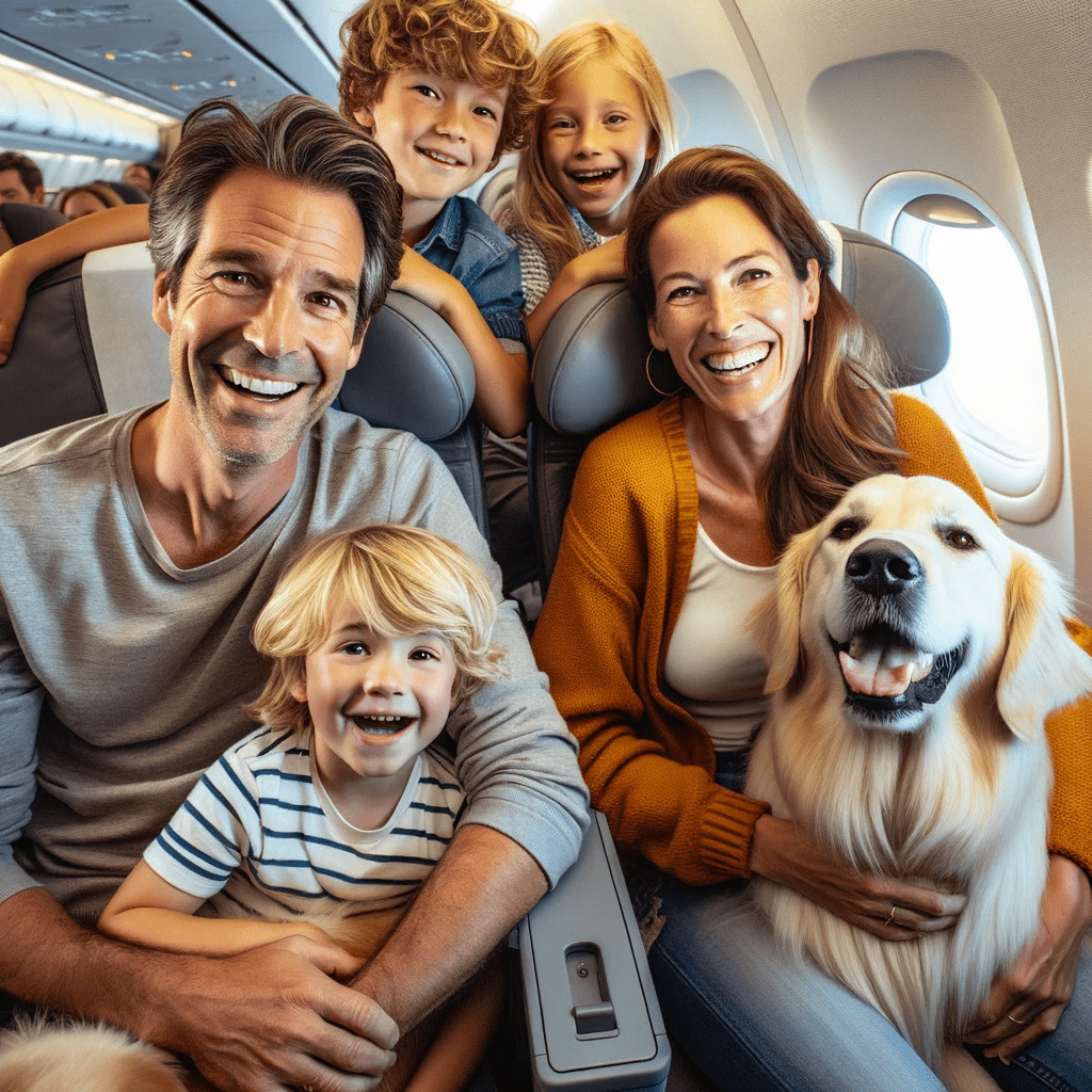 Gezin met huisdieren in vliegtuigcabine