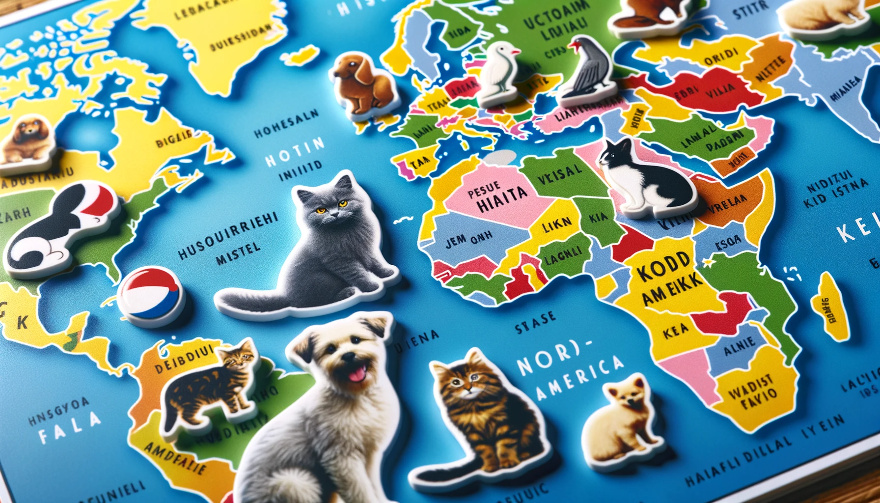 Wereldkaart met huisdiervriendelijke bestemmingen en pictogrammen.