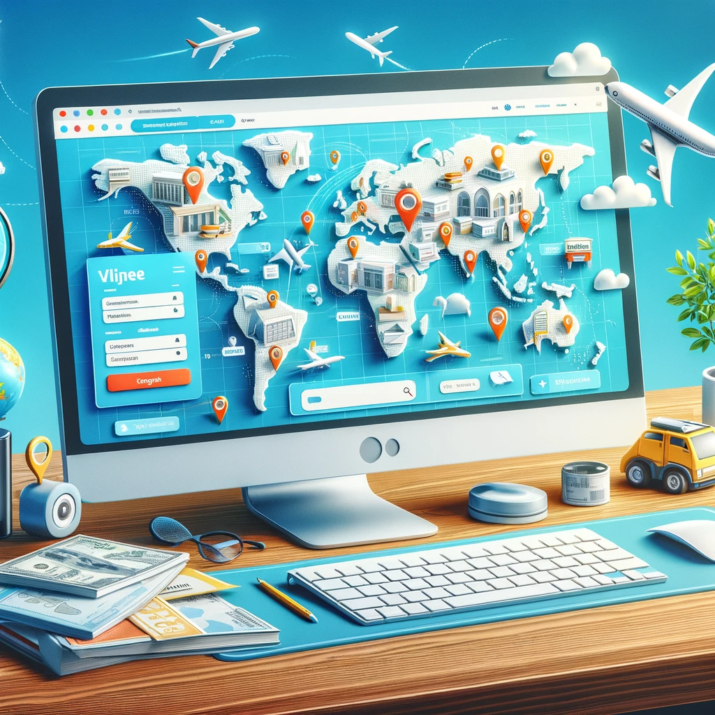 Interface van vlucht-ticket.nl met wereldkaart en reisopties