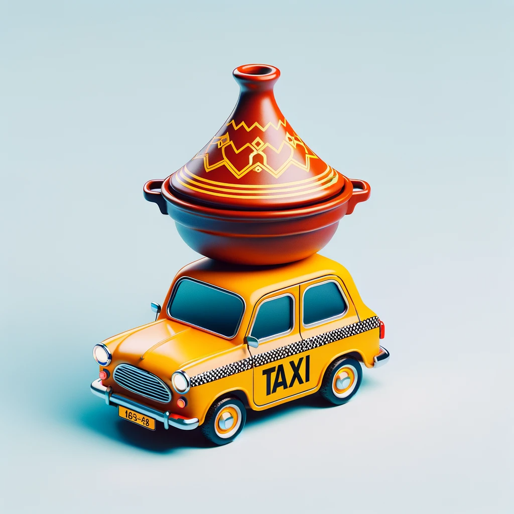 Marokkaanse taxi met een traditionele tajine op het dak