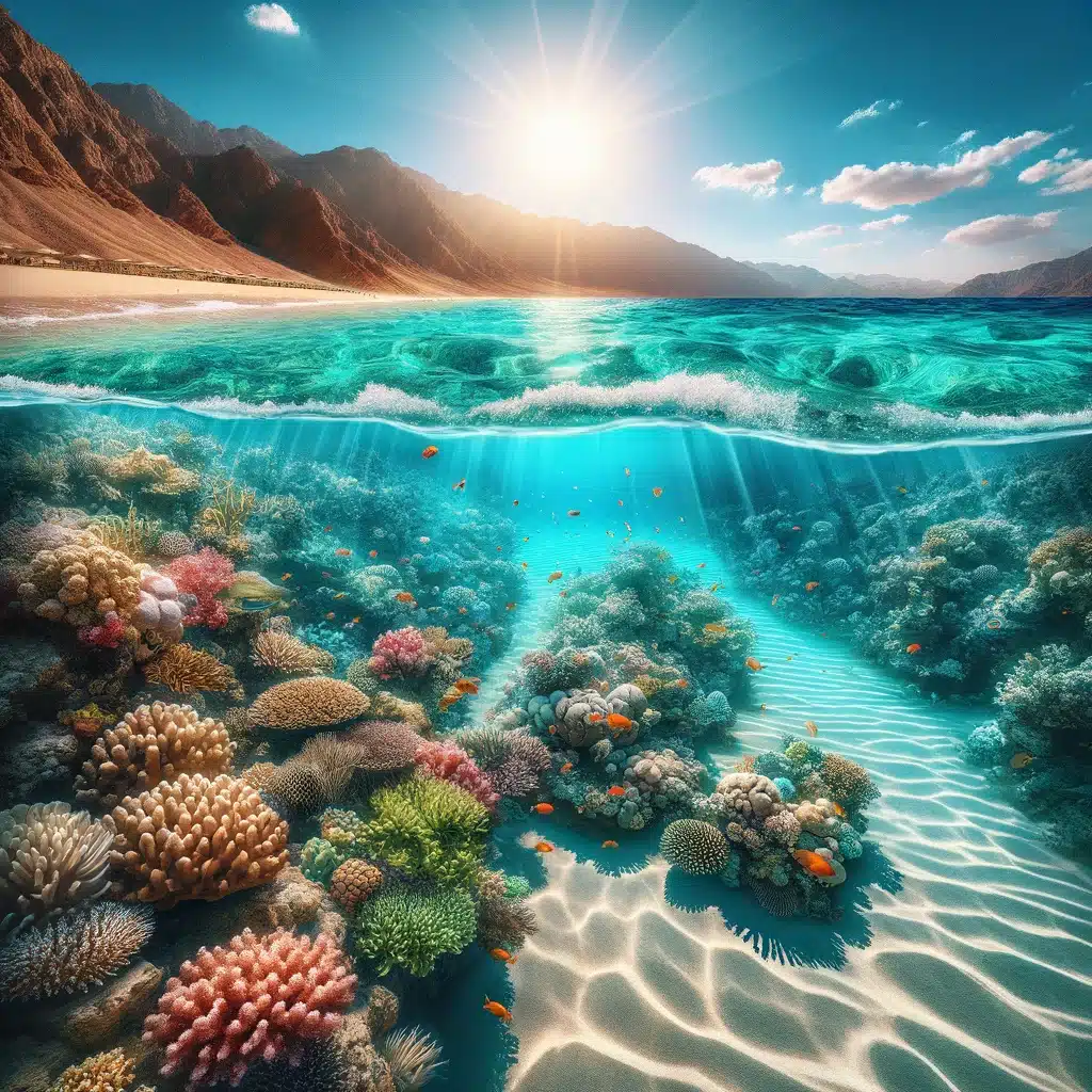 De prachtige stranden en levendige koralen van de Rode Zee, met kristalhelder water en een rijke onderwaterwereld.
