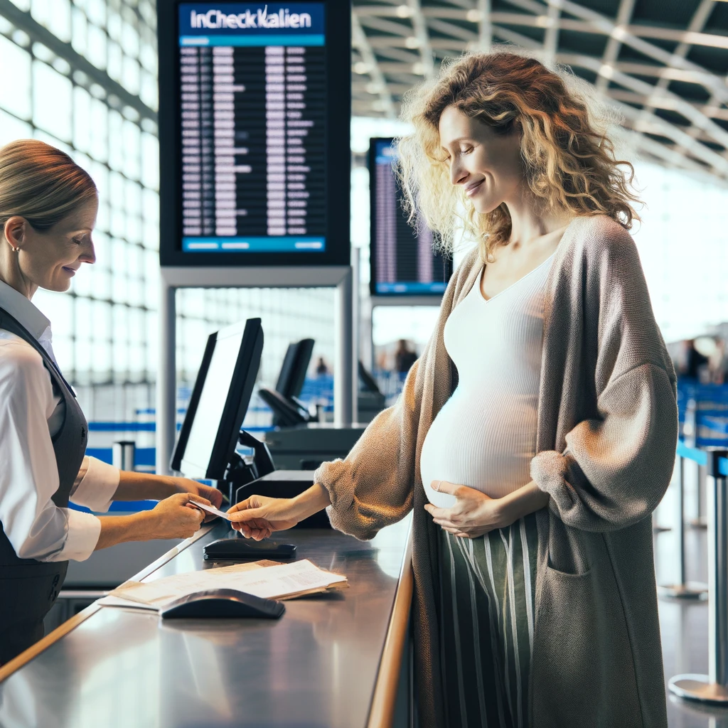 Zwangere vrouw checkt in voor vlucht