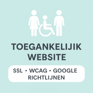 Badge van Vlucht-Ticket.nl met iconen voor WCAG 2.1 toegankelijkheid, SEO-optimalisatie, SSL-beveiliging en mobielvriendelijkheid.